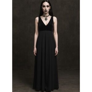 VTG Scott‎ McClintock Black Velvet Chiffon Maxi Dress Gown Goth 90s USA Size 8
